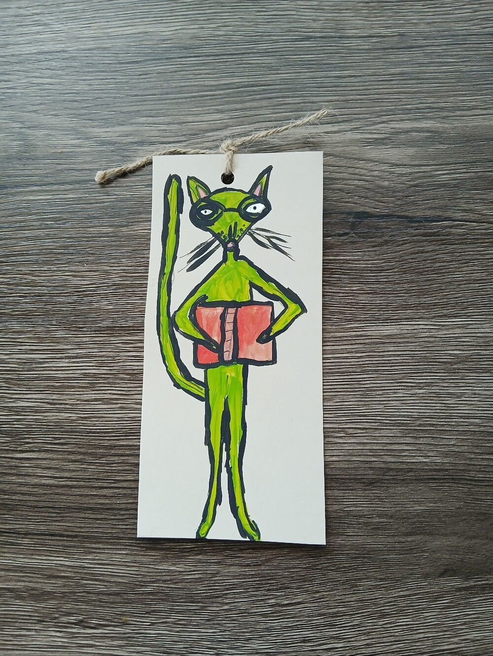 Green Cat Reading Bookmark